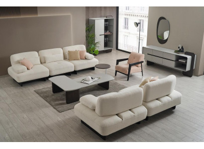 White Upholstery Living room Suite 2x Sofas Coffee tables Side table