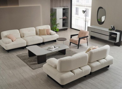 White Upholstery Living room Suite 2x Sofas Coffee tables Side table