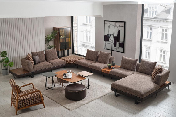 Brown U-shape Textile Sofa Designer Corner sofa Large Upholstery Living landscape