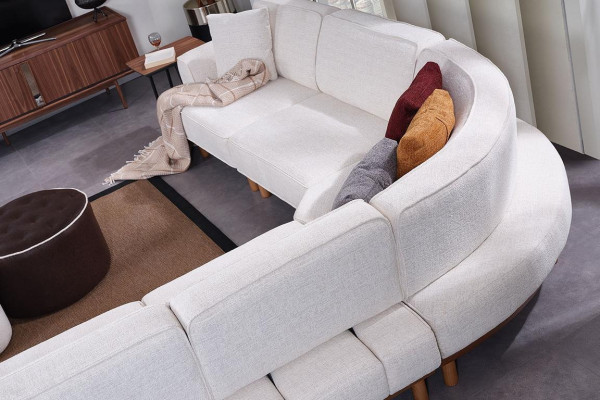 White Living room 6-piece set Designer Upholstery Corner sofa 2x Stool Coffee table