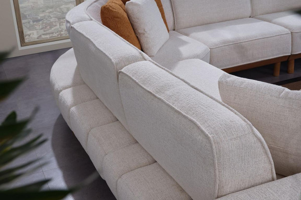 White Living room 6-piece set Designer Upholstery Corner sofa 2x Stool Coffee table