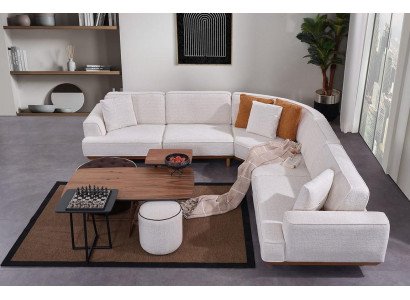 White Upholstery Corner sofa Luxurious L-shape Corner sofa Living room Textile Sofa