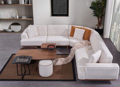 White Upholstery Corner sofa Luxurious L-shape Corner sofa Living room Textile Sofa