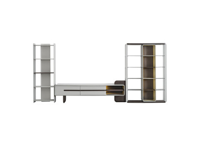 White Wall unit Wood TV cabinet Designer wall shelves Living room Lowboard 3 pieces