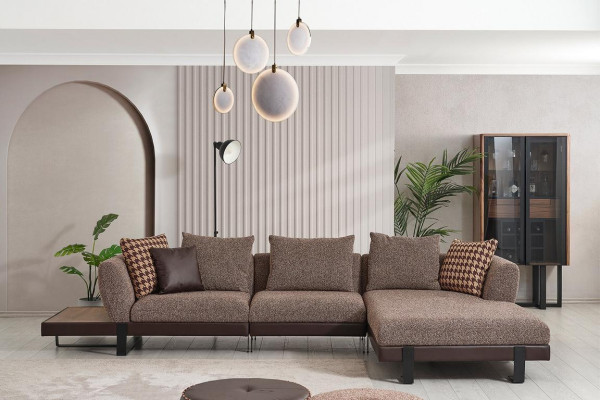 Brown Textile Sofa Designer Corner sofa L-shape Living room Couch Noble Furniture