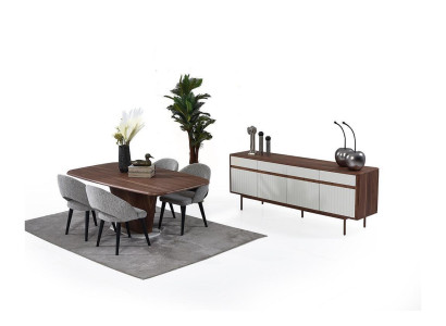 Stylish Dining Room Furniture Brown Dining table 4x Upholstery Chairs Chest of drawers Set