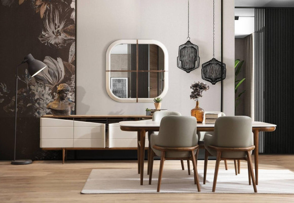 Brown-white dining room furniture designer dining room set luxury 9-piece set