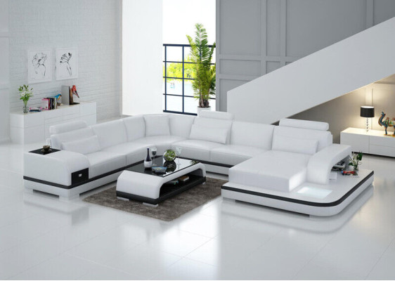 Leather sofa Couch Living landscape Corner sofa Corner Suite Design Modern Sofa +USB new