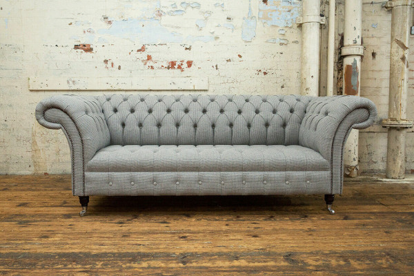 Living room Chesterfield Sofa Design Textile Couches Sofas Three Seater Gray Couch
