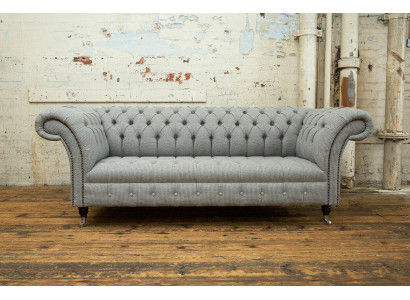Living room Chesterfield Sofa Design Textile Couches Sofas Three Seater Gray Couch