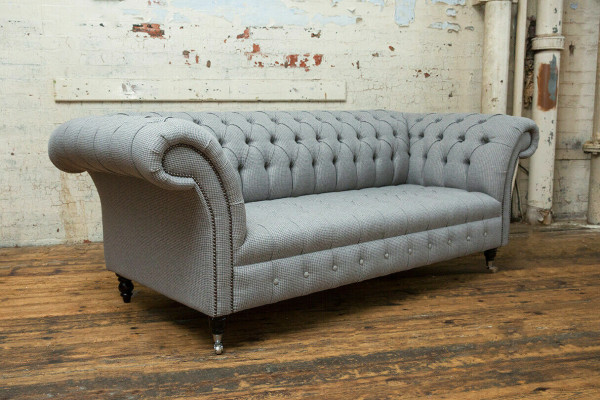Living room Chesterfield Sofa Design Textile Couches Sofas Three Seater Gray Couch