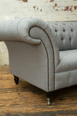 Living room Chesterfield Sofa Design Textile Couches Sofas Three Seater Gray Couch