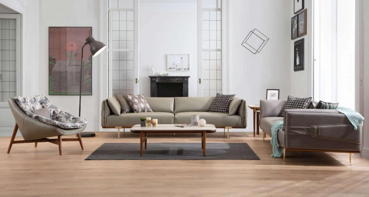 Designer Living room Suite Luxurious Leather Sofas Textile Armchair 3pcs