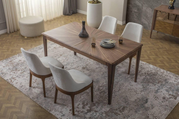 Dining room set Brown dining table Luxurious white 6x upholstered chairs 7 pieces