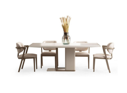 White -Beige Dining room Möbwl Rectangular dining table with 6x chairs 7 pieces