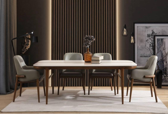 Dining room Furniture wooden table designer upholstered chairs wooden feet 7-piece luxury set