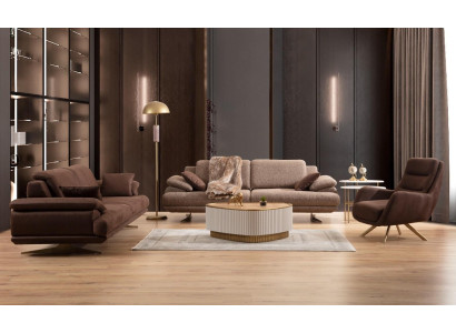 Brown Living room Sofas Designer 3+3+1 Seater Suite Single Seater 3pcs