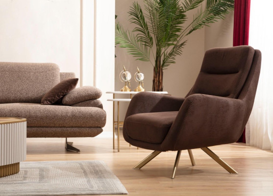 Brown Living room Sofas Designer 3+3+1 Seater Suite Single Seater 3pcs