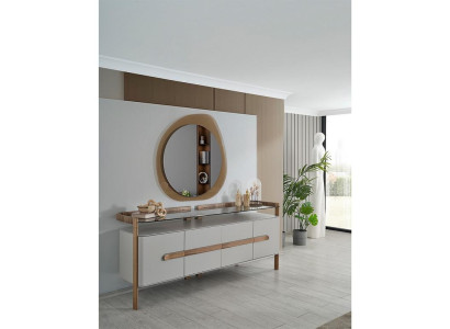 White-Brown Chest of drawers Designer Sideboard Luxury Dining room Wood Furniture 2pcs