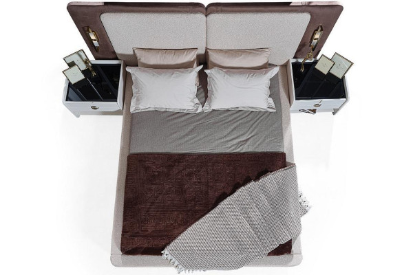 Gray and white Bedroom Suite Designer Upholstery Double bed Bedside table