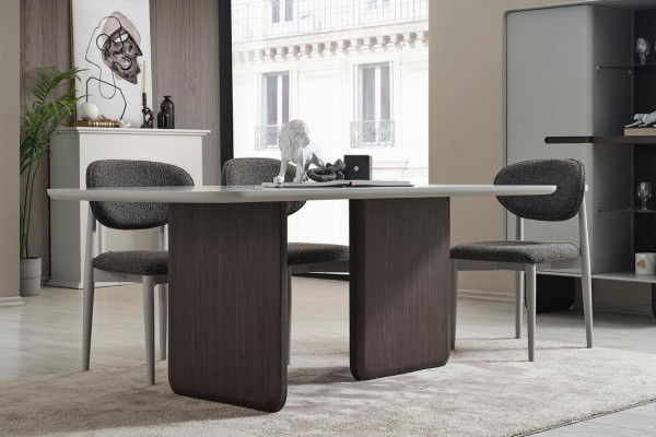 Dining room Furniture Rounded Dining table 4x Chairs Luxury Wood Suite 5pcs