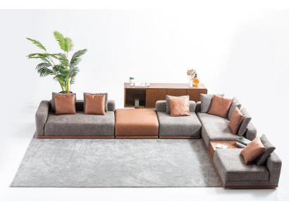 Gray upholstered sofa Corner suite L-shape Corner sofa Modern fabric sofa Couch