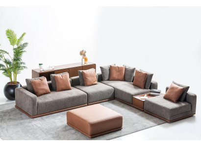 Designer Gray L-shape Couch Living room Corner Living landscape Stool 2-piece