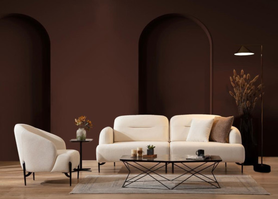 White Living room Designer Suite 3 Seater Upholstery Armchair 2-piece Set new