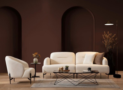 White Living room Designer Suite 3 Seater Upholstery Armchair 2-piece Set new