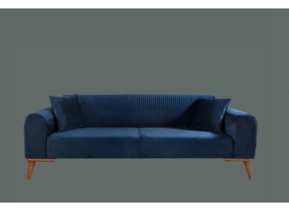 Elegant blue three-seater couch sofa living room seating furniture velvet