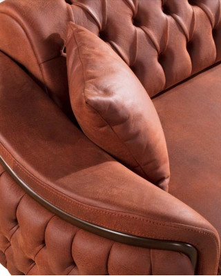 Orange Chesterfield Couch Three Seater Sofa Furniture Velvet Wood Seat Pad