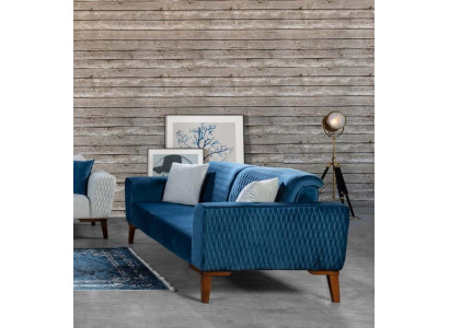 Blue Couch Three Seater Sofa Elegant Seating Furniture Living Room Velvet