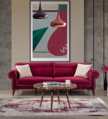 Red Sofa 3 Seat Textile Sofas Couch Upholstery Luxury Furniture Modern Three Seater