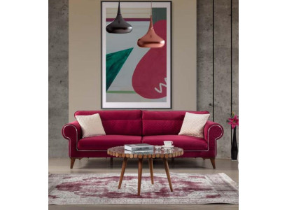 Red Sofa 3 Seat Textile Sofas Couch Upholstery Luxury Furniture Modern Three Seater