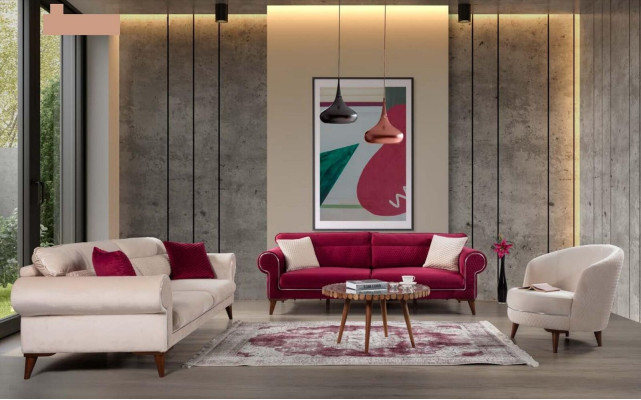 Red Sofa 3 Seat Textile Sofas Couch Upholstery Luxury Furniture Modern Three Seater