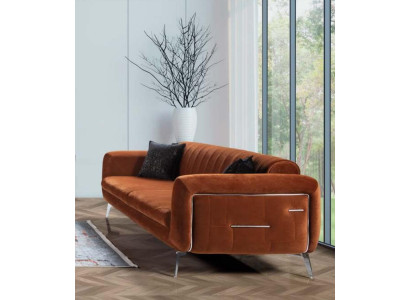 Orange Design Couch Sofa Velvet Three Seater Luxury Furniture Fabric Textile