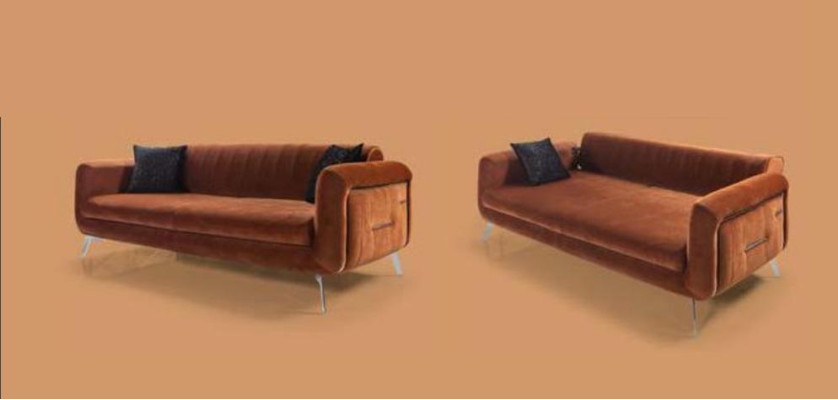 Orange Design Couch Sofa Velvet Three Seater Luxury Furniture Fabric Textile