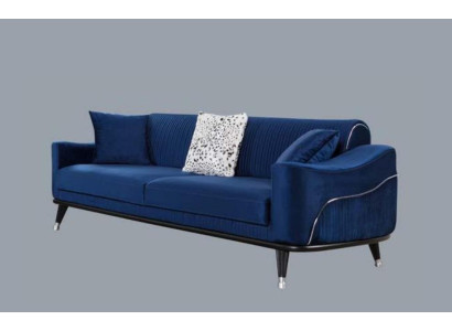 Blue e Design Couch Three Seater Luxury Sofa Velvet Furniture Fabric Textile