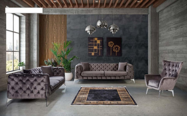 Chesterfield Gray Sofa 3 Seater Living room Sofas Textile Upholstery