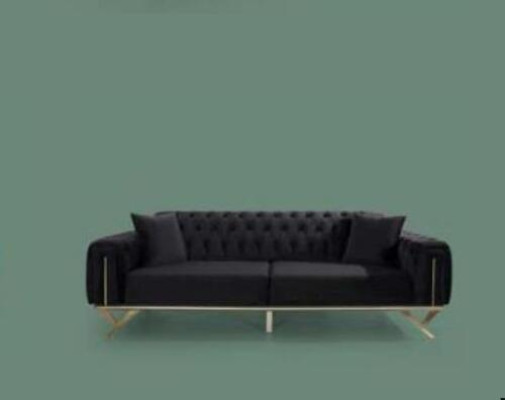 Black Chesterfield Couch Three Seater Seat Cushion Sofa Velvet Wood