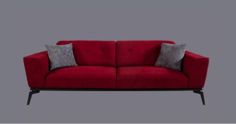 Modern Sofa 3 Seater Textile Burgundy Couch Upholstery Three Seater Red