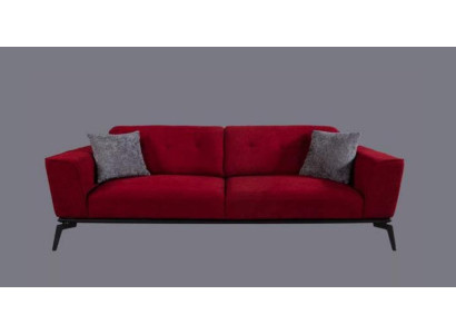 Modern Sofa 3 Seater Textile Burgundy Couch Upholstery Three Seater Red