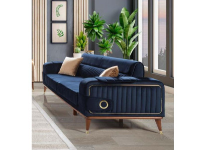 Luxury Blue e Couch Three Seater Design Sofas Furniture Fabric Textile Velvet