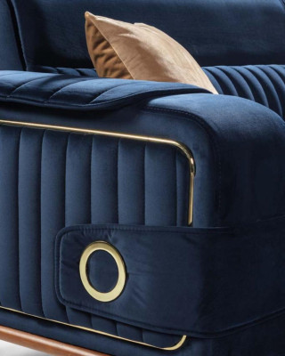 Luxury Blue e Couch Three Seater Design Sofas Furniture Fabric Textile Velvet