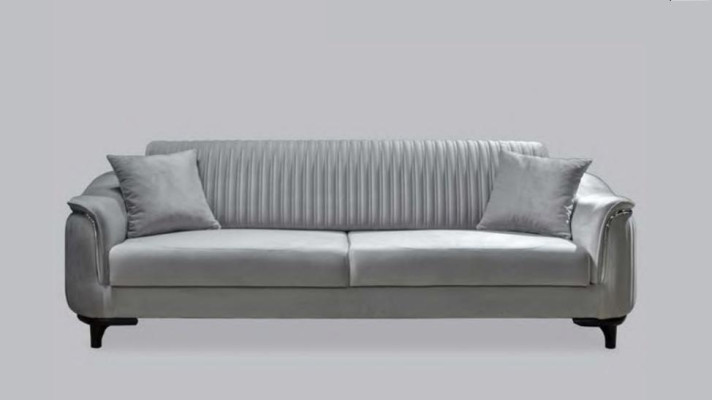 Gray Couch Living room Three Seater Seat Cushion Sofa Furniture Velvet Wood