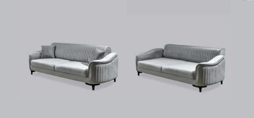 Gray Couch Living room Three Seater Seat Cushion Sofa Furniture Velvet Wood