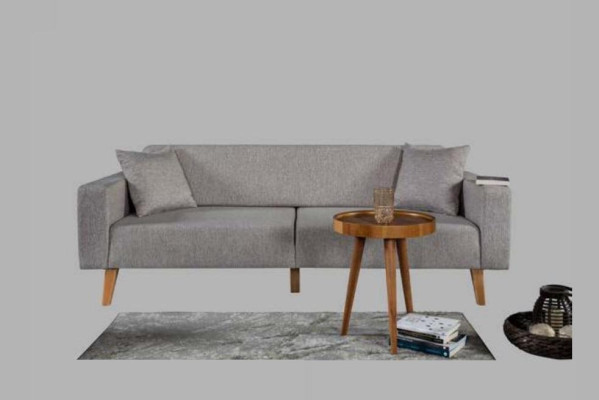 Living room Couch Three Seater Sofa 3 Seat Upholstery Textile Gray Furniture