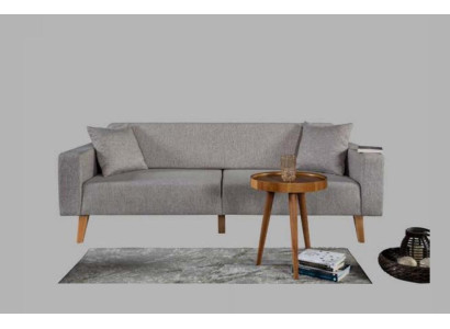 Living room Couch Three Seater Sofa 3 Seat Upholstery Textile Gray Furniture