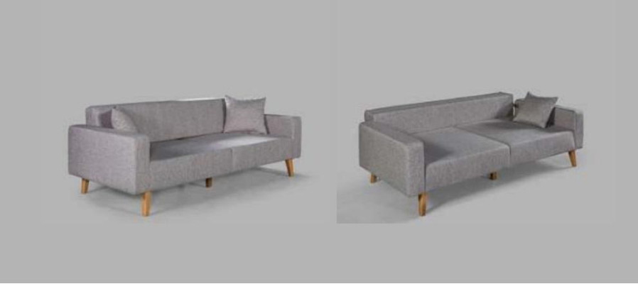 Living room Couch Three Seater Sofa 3 Seat Upholstery Textile Gray Furniture