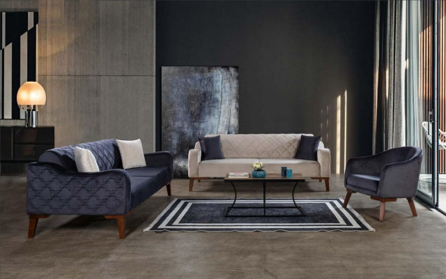 Elegant black three-seater couch sofa living room seating furniture velvet